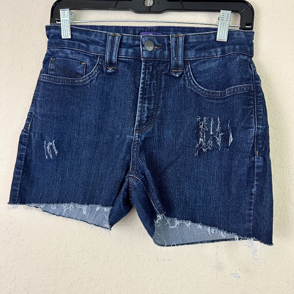 NYDJ Shorts Womens 6 Dark Blue Denim Jean Stretch Raw Hem Cutoffs 28x14
